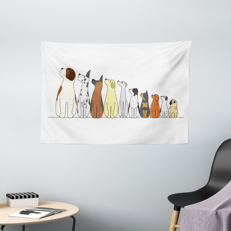 Dogs in a Row Looking Away Wide Tapestry