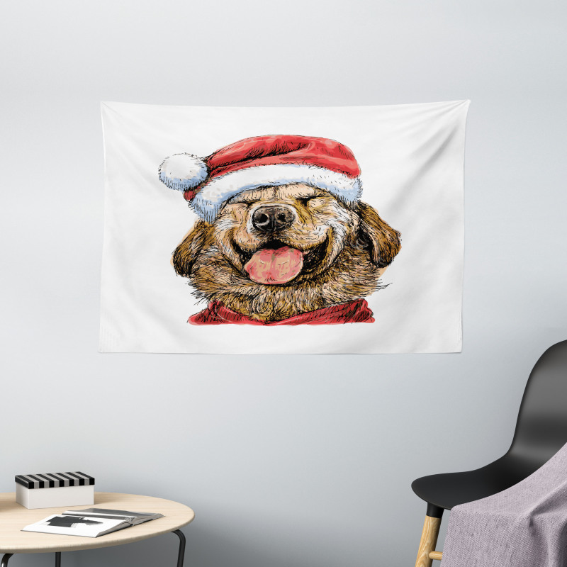 Funny Terrier Smiling Xmas Wide Tapestry