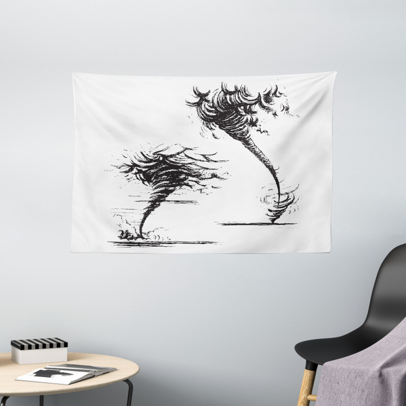 Hurricane in Sketch Style Wide Tapestry