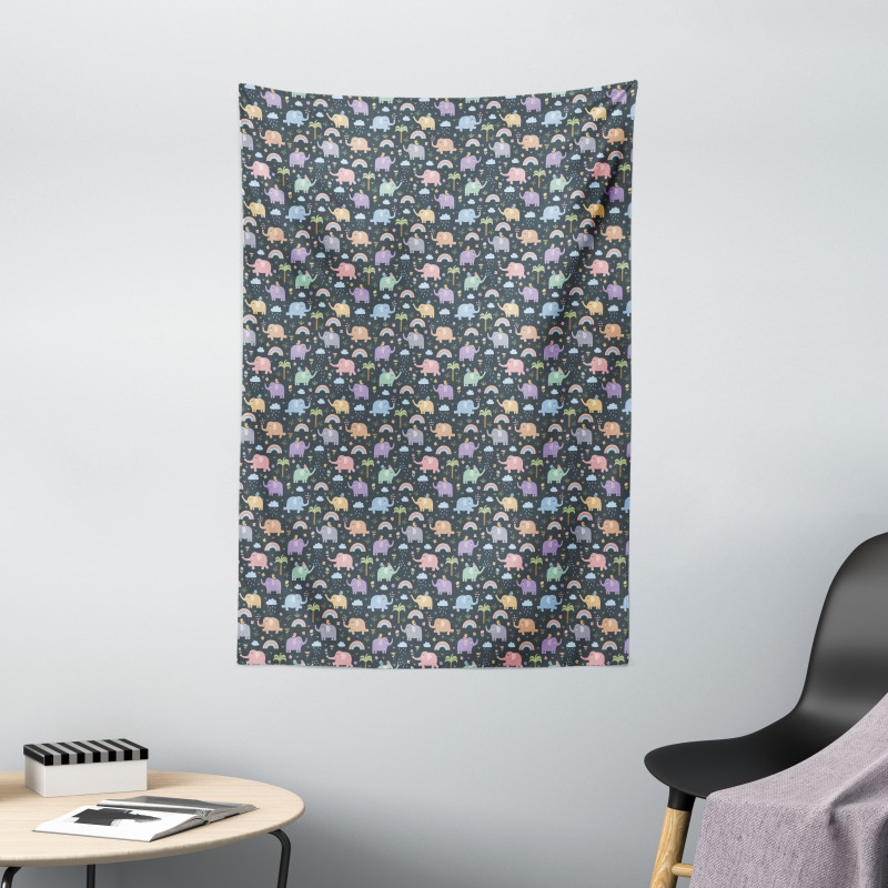 Colorful Elephants Birds Tapestry