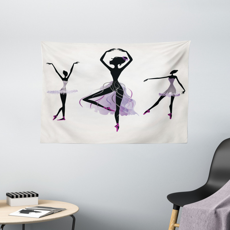 Ballerina Dancer Silhouettes Wide Tapestry