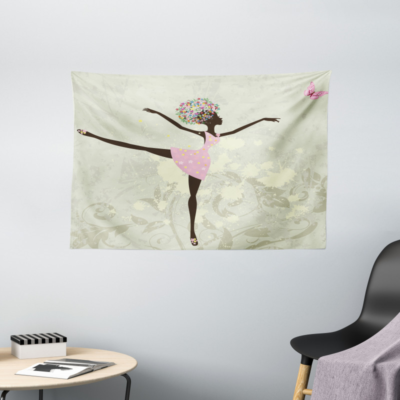 Afro Girl with Floral Hair Wide Tapestry