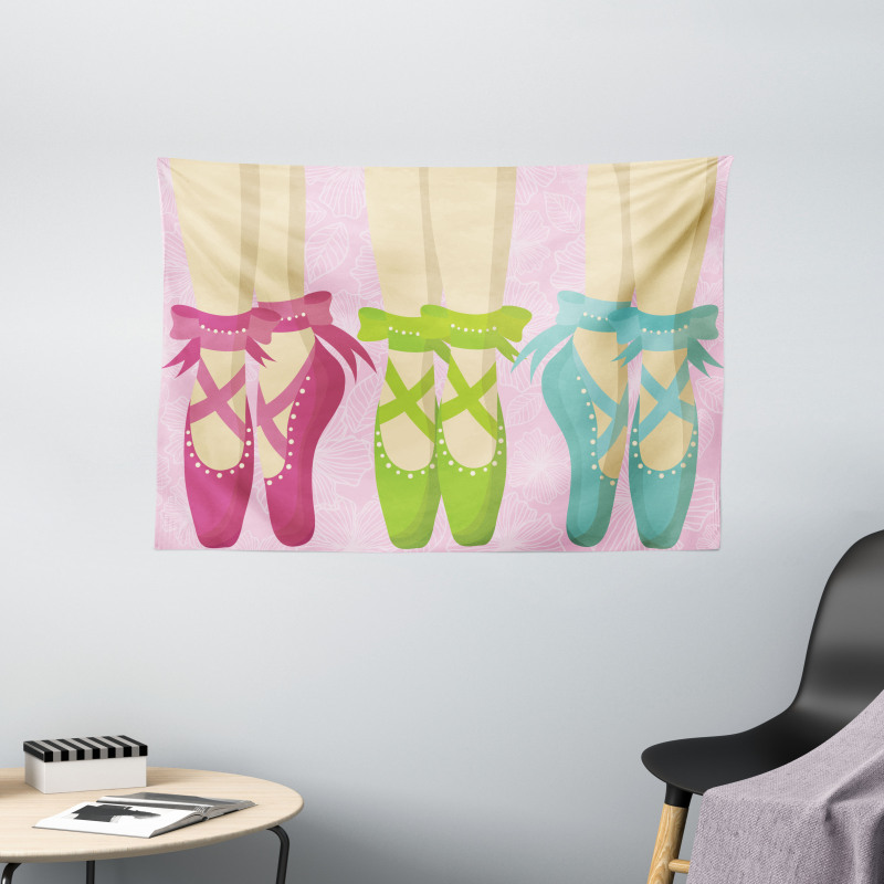 Colored Pointe Shoes on Pink Wide Tapestry
