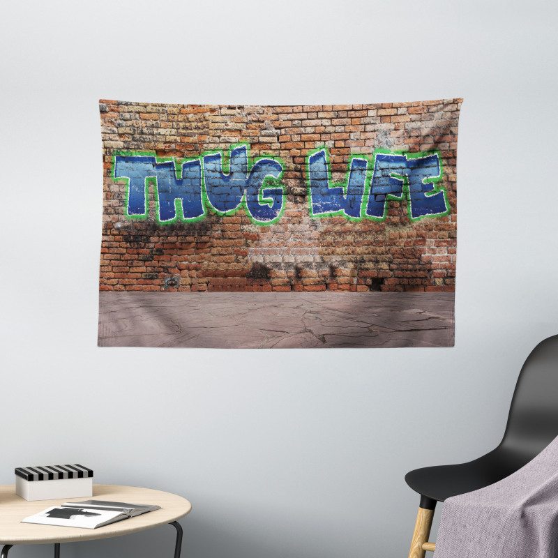 Graffiti Words Brick Wall Wide Tapestry