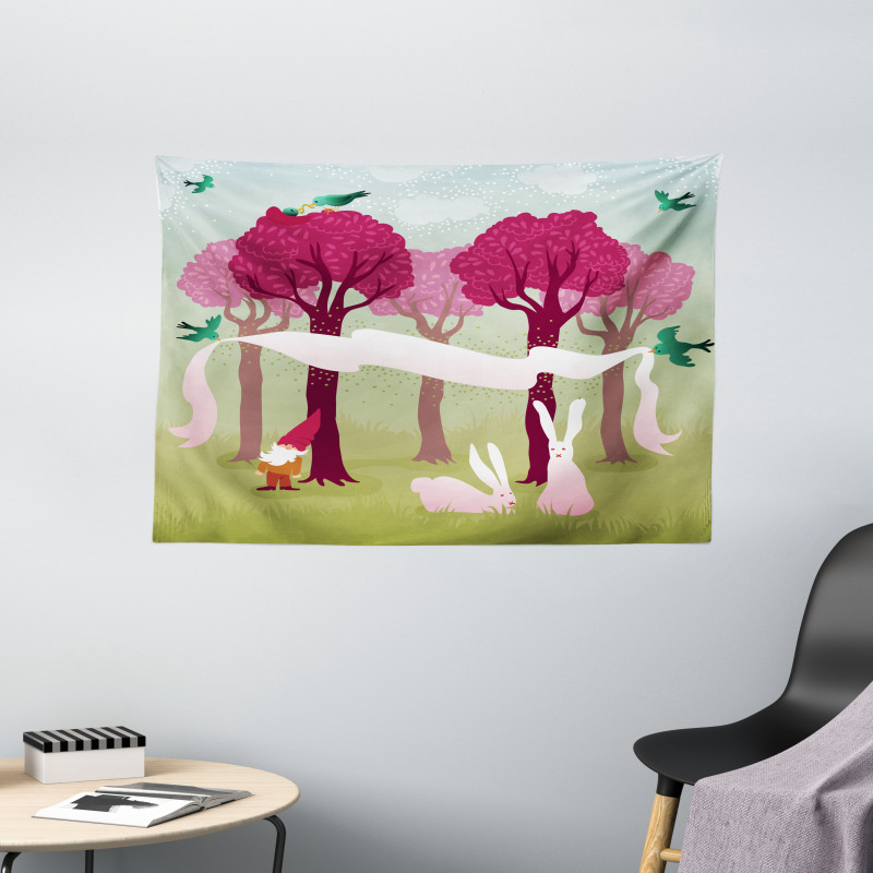 Forest with Pink Trees Wide Tapestry
