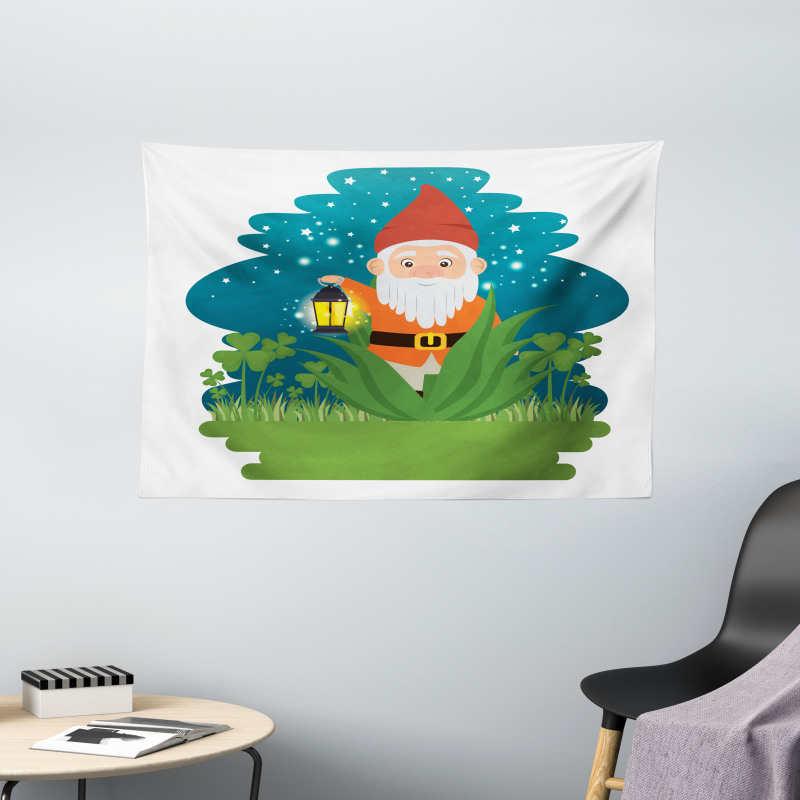 Dwarf with Lantern on Grass Wide Tapestry