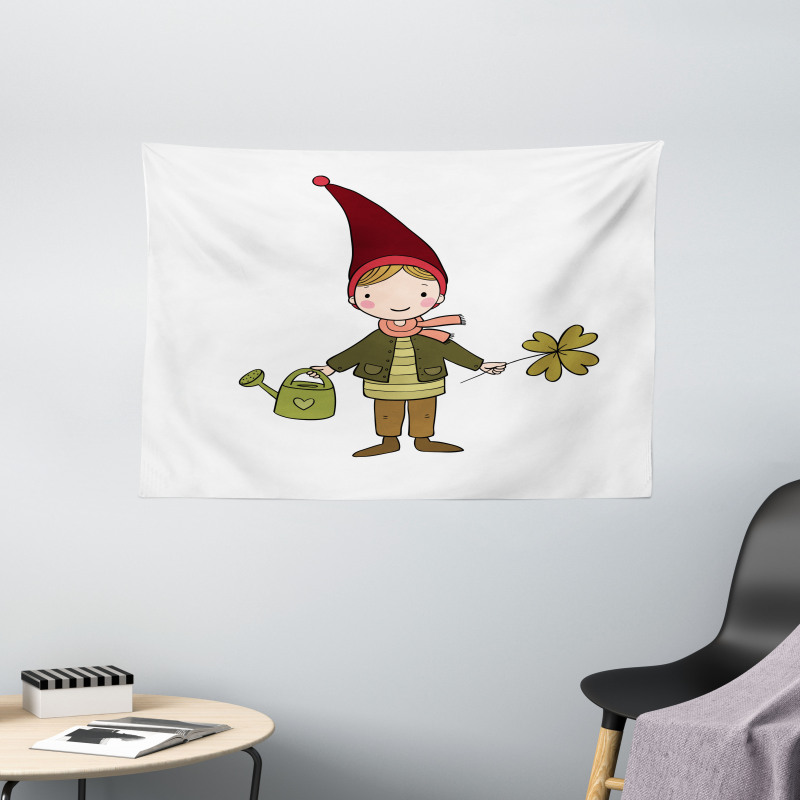 Little Elf Boy with Clover Wide Tapestry