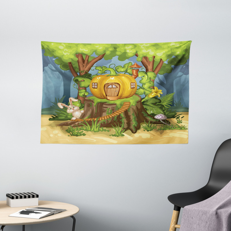 Pumpkin House Fall Harvest Wide Tapestry