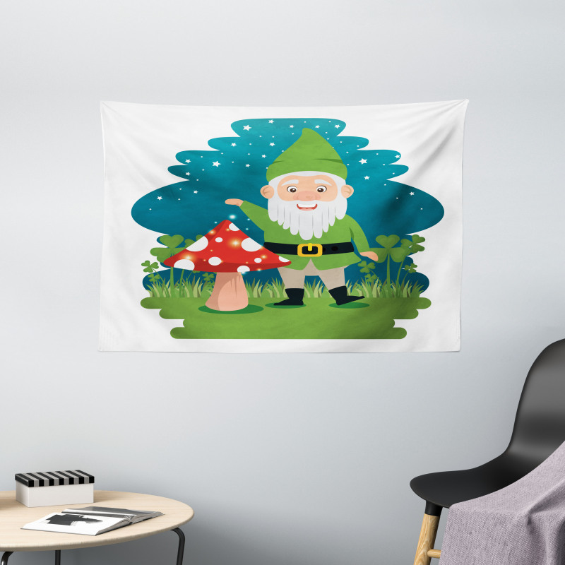 Elf with Mushroom in Forest Wide Tapestry