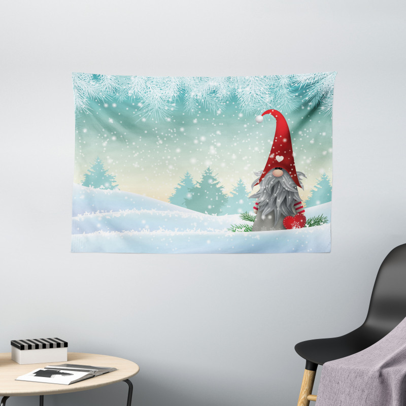 Elf Tomte Standing on Snow Wide Tapestry