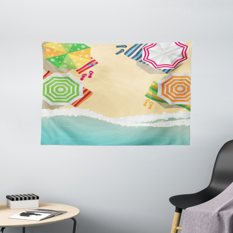 Sandy Beach Umbrellas Wide Tapestry