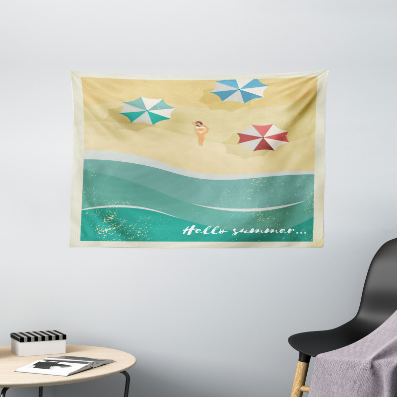 Woman Sunbathing Beach Wide Tapestry