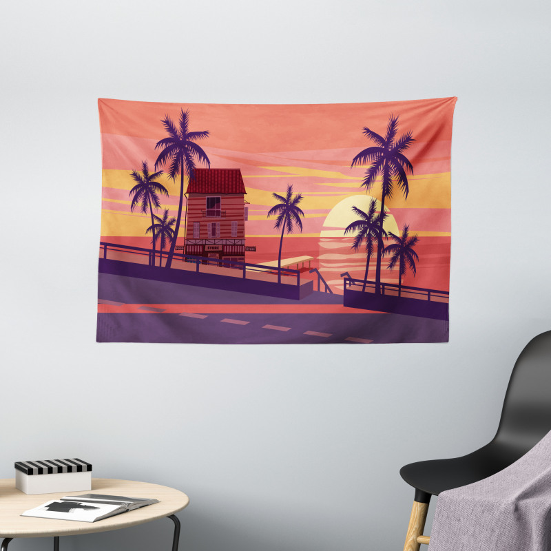 Sunset by the Road Wide Tapestry