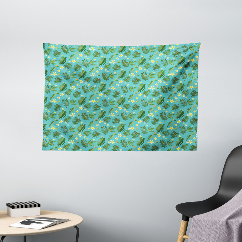 Leafage Hibiscus Blooms Wide Tapestry