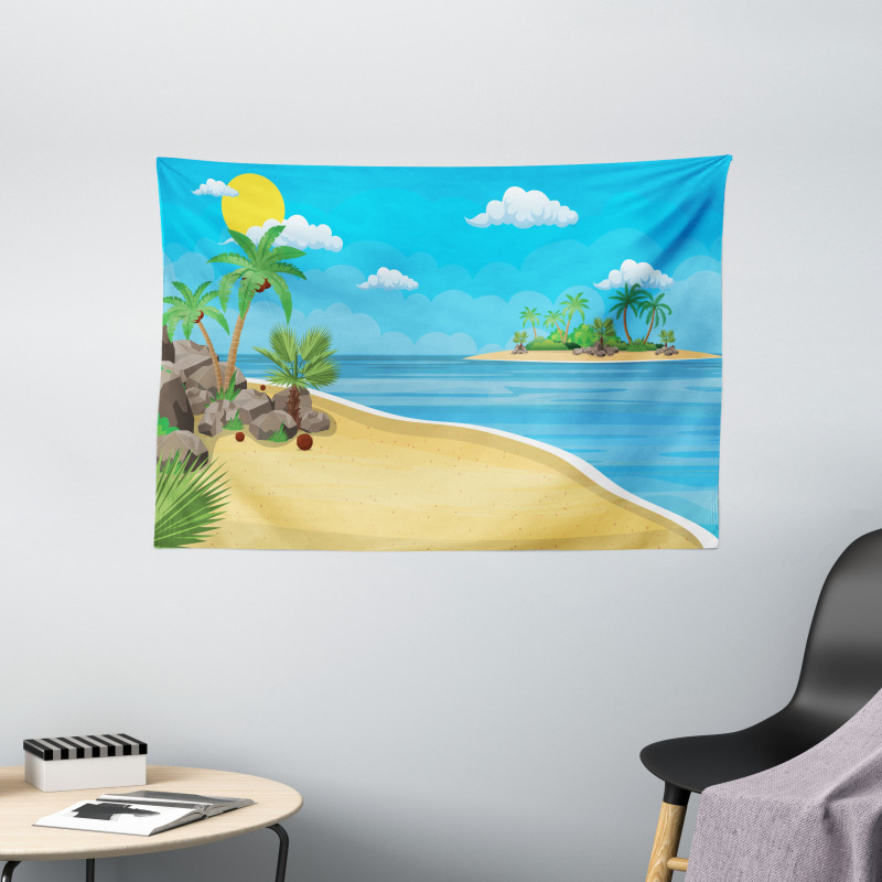 Palms Rocks Sand Sun Wide Tapestry