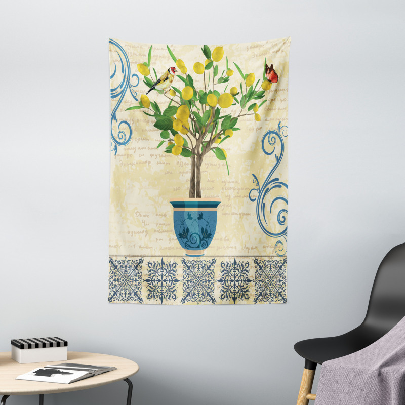 Retro Style Lemon Tree Tapestry