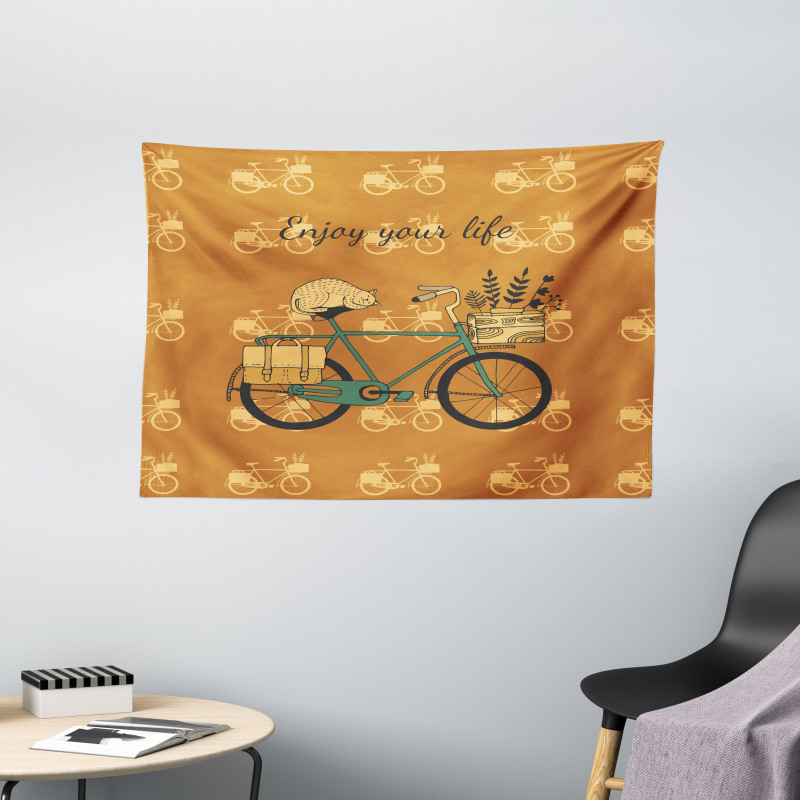 Bicycle with Flower Crates Wide Tapestry