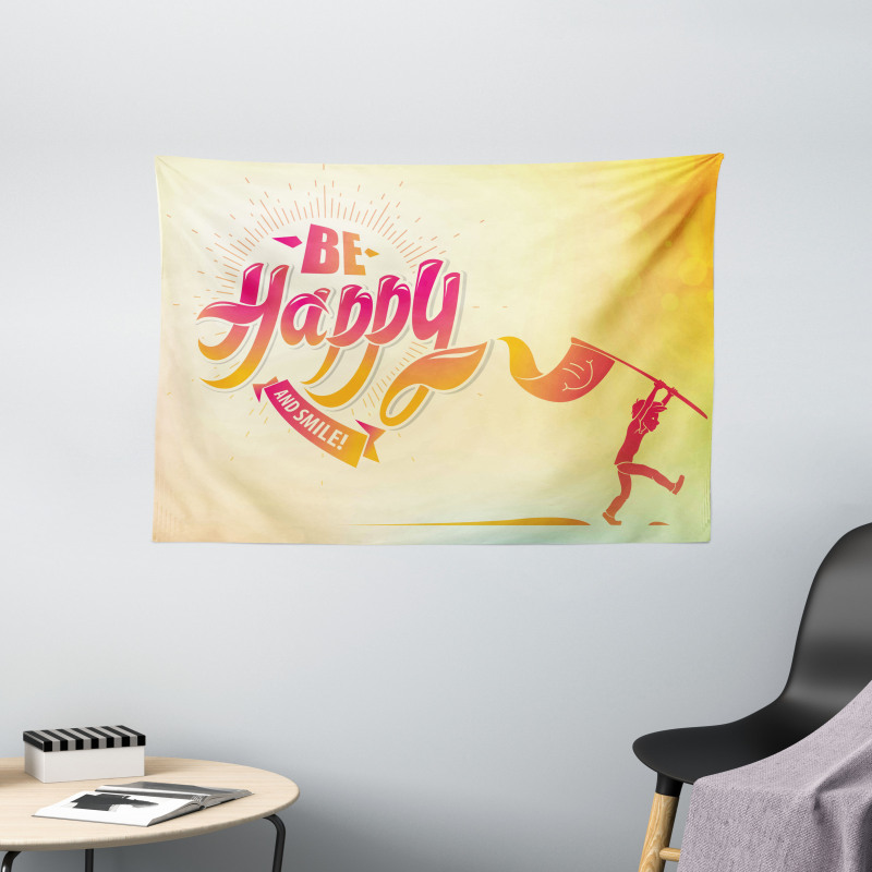 Be Happy and Smile Message Wide Tapestry