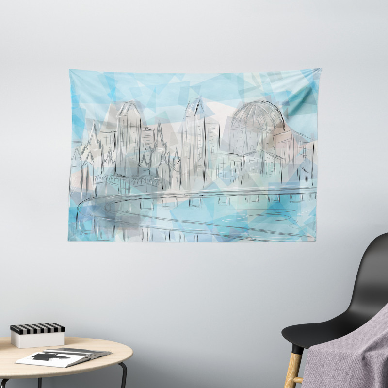 Abstract City Silhouette Wide Tapestry