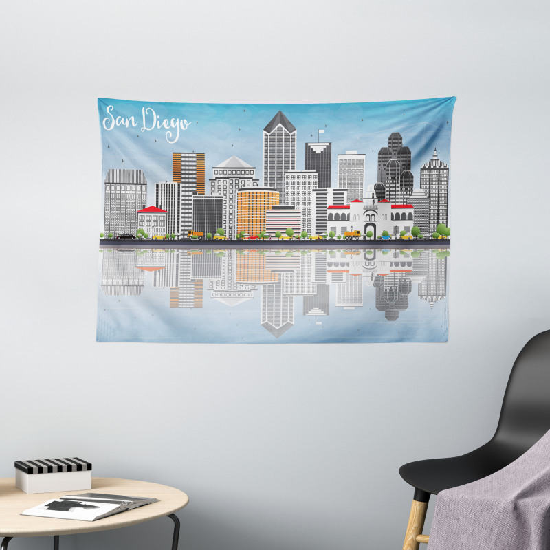 City Skyline Reflections Wide Tapestry