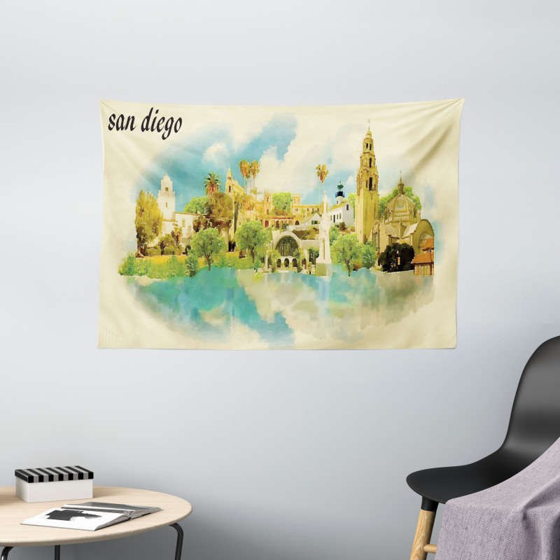 Panoramic USA Watercolor Wide Tapestry
