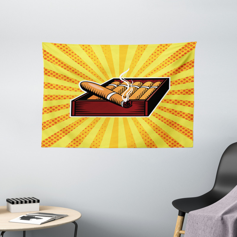 Cigar Box in Pop Art Style Wide Tapestry