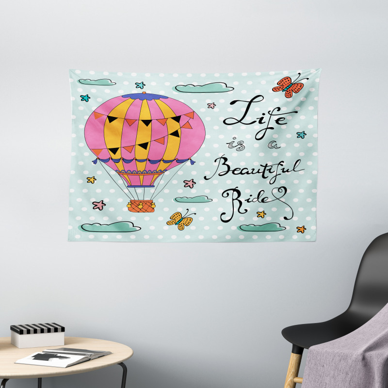 Air Balloon Polka Dots Text Wide Tapestry