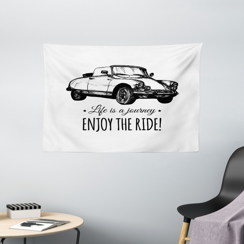 Hand Sketched Car Wide Tapestry