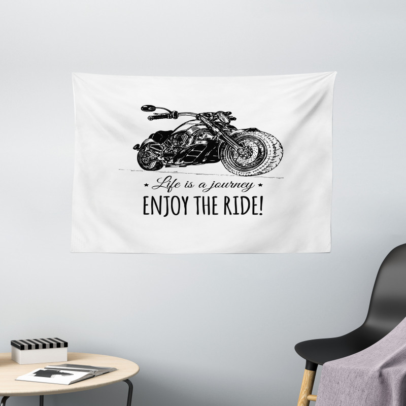 Hand-drawn Motorbike Wide Tapestry