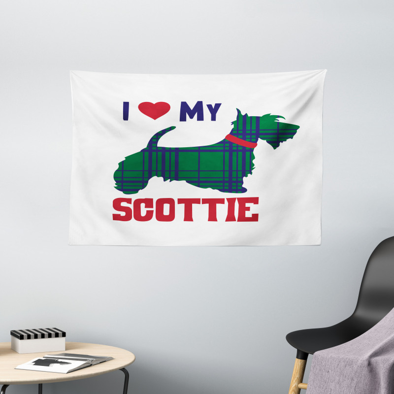 I Heart My Scottie Text Wide Tapestry