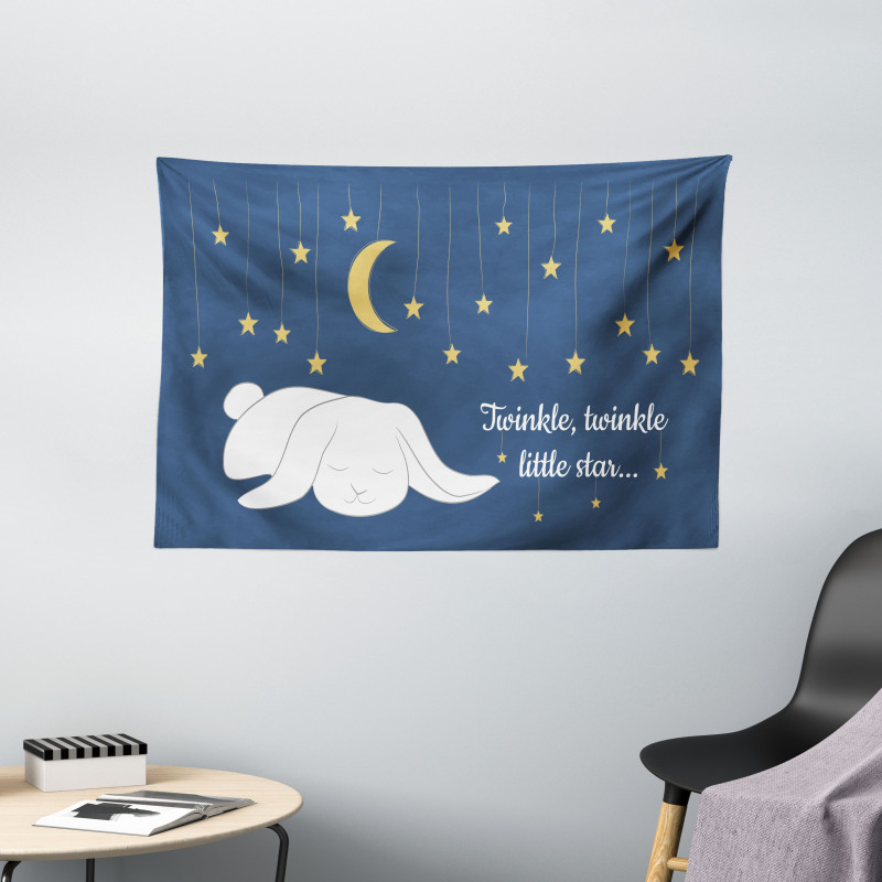 Sleeping Rabbit and Stars Wide Tapestry