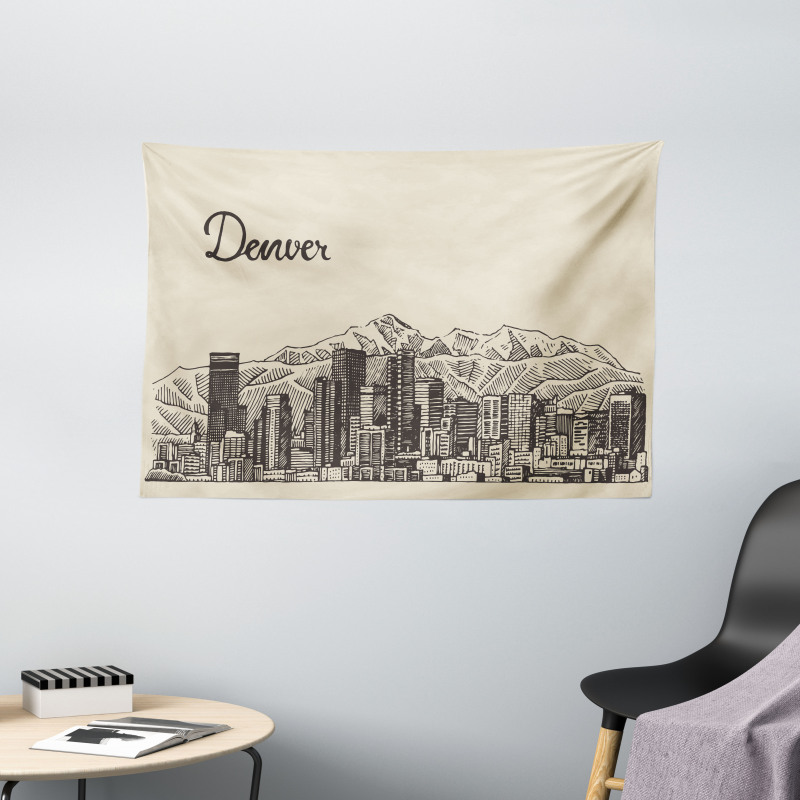 Denver City Skyline Sketch Wide Tapestry