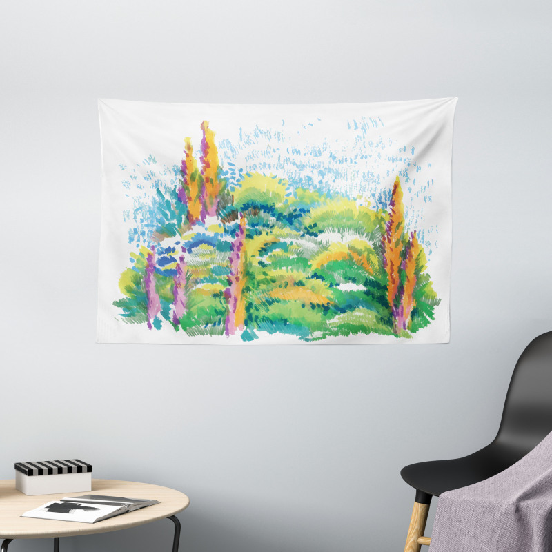 Floral Nature Meadow Trees Wide Tapestry