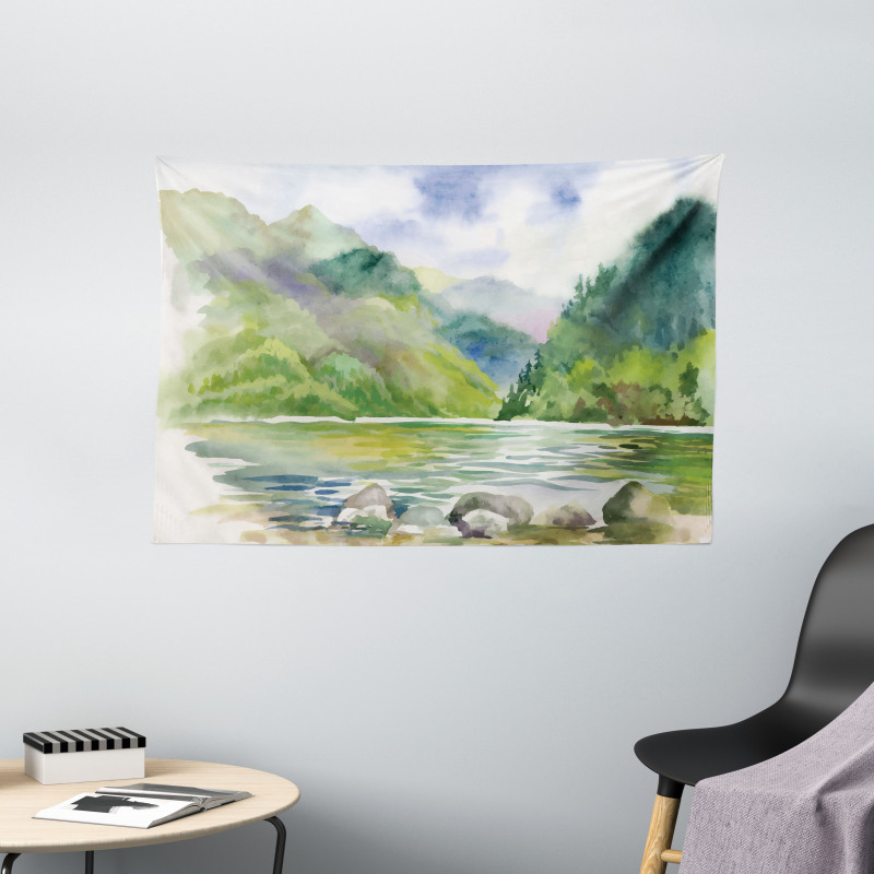 Summer River with Trees Wide Tapestry