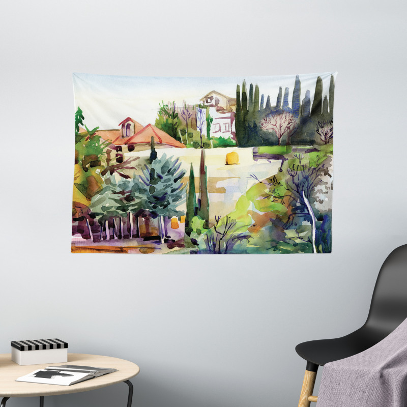 Tuscany Village Scenery Wide Tapestry