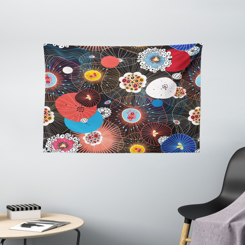 Psychedelic Floral Pattern Wide Tapestry