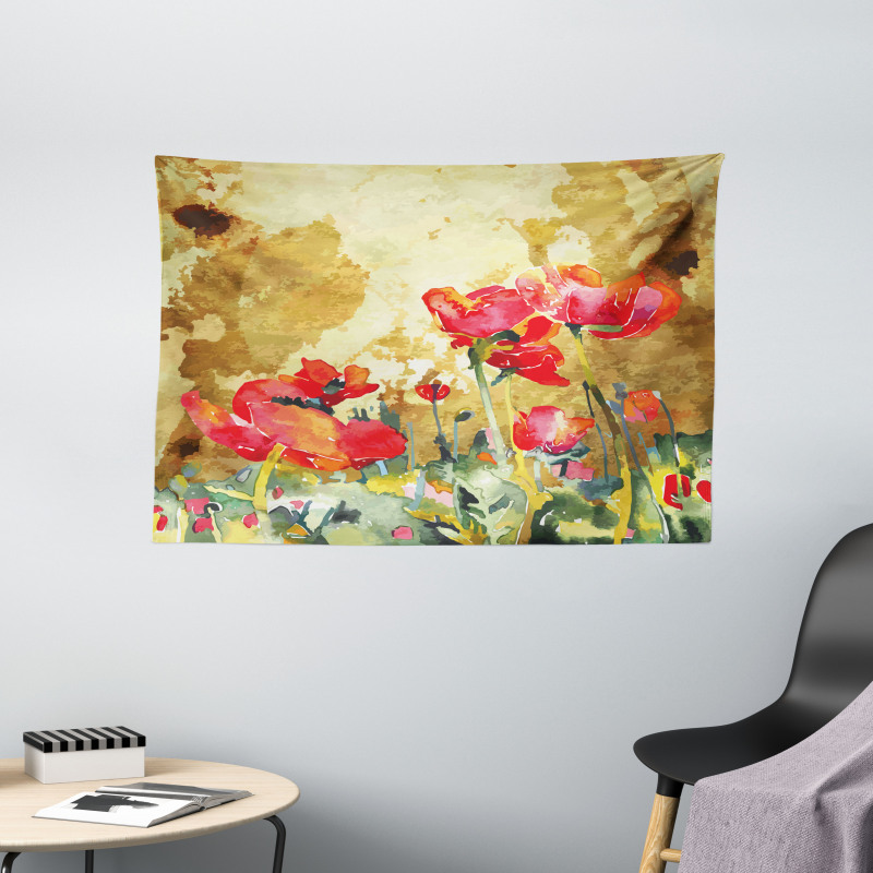 Poppy Blossoms Countryside Wide Tapestry