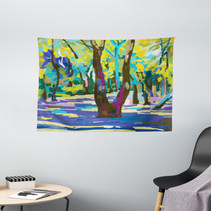 Vibrant Forest Tree Leaves Wide Tapestry