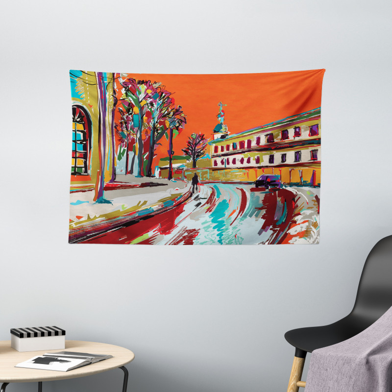 Historical Town Painting Wide Tapestry
