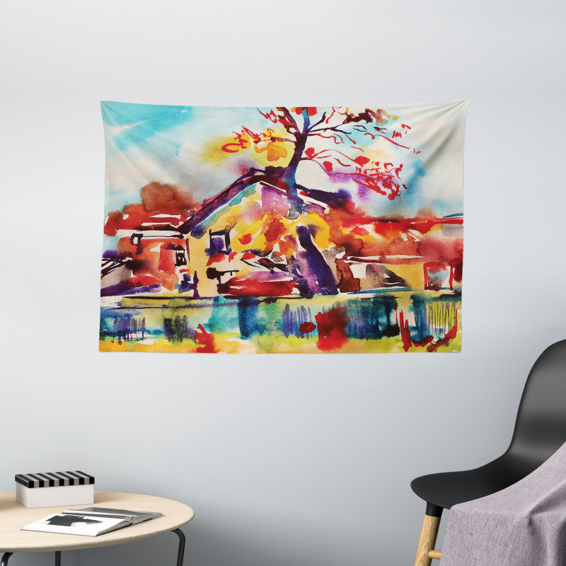 Abstract Country Village Wide Tapestry