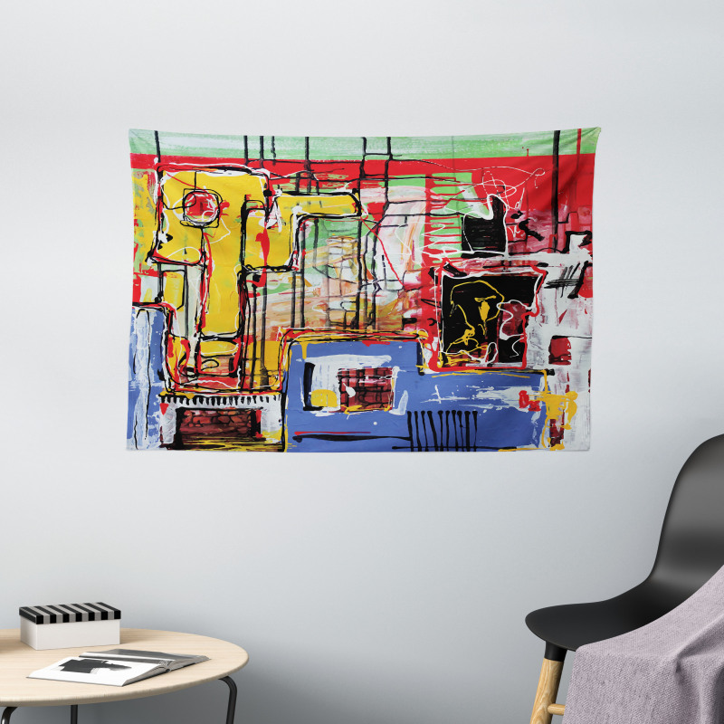 Cubist Grunge Painting Wide Tapestry