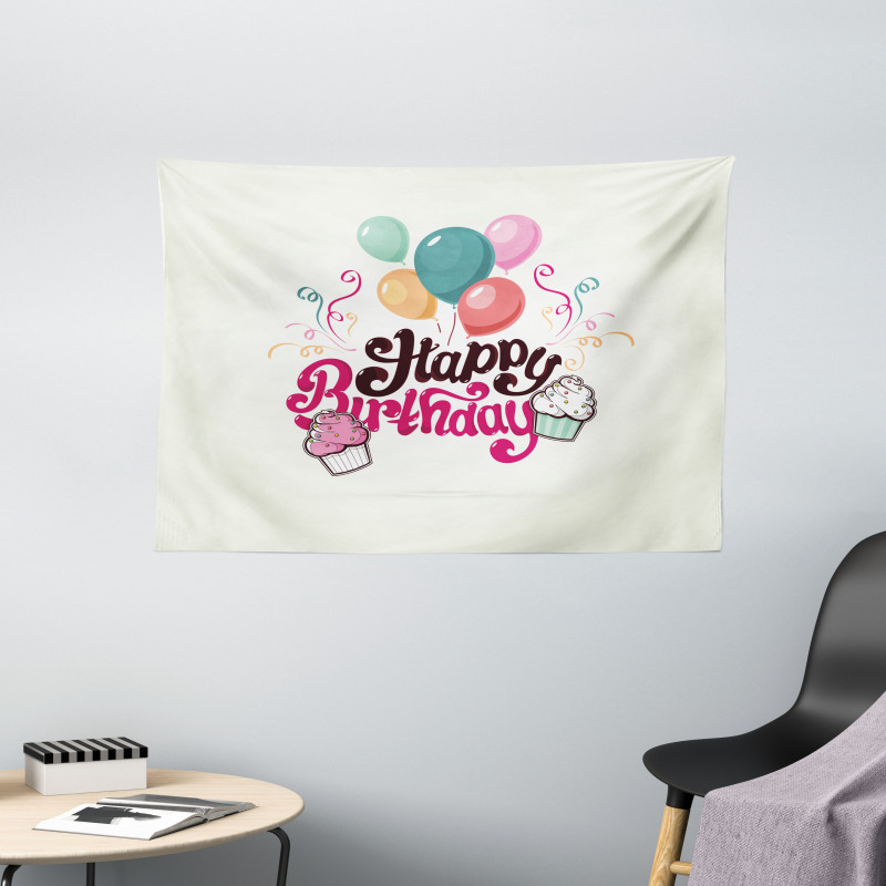 Happy Birthday Party Theme Wide Tapestry