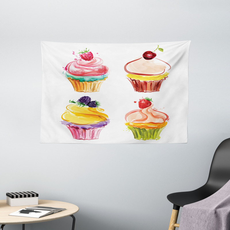 Pastel Watercolor Bakery Wide Tapestry