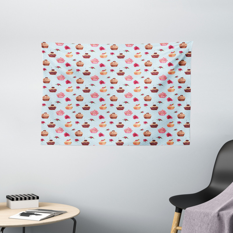 Valentines Lovers Muffins Wide Tapestry