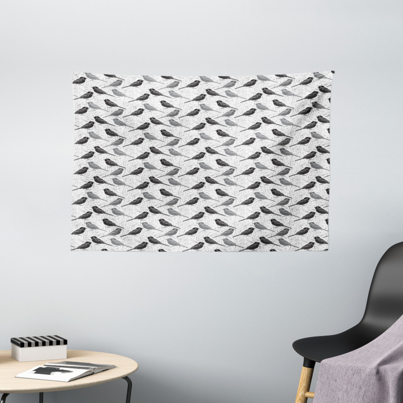 Greyscale Animal Silhouettes Wide Tapestry
