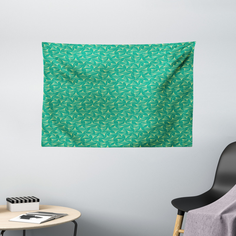 Biloba Leaves on Teal Shade Wide Tapestry