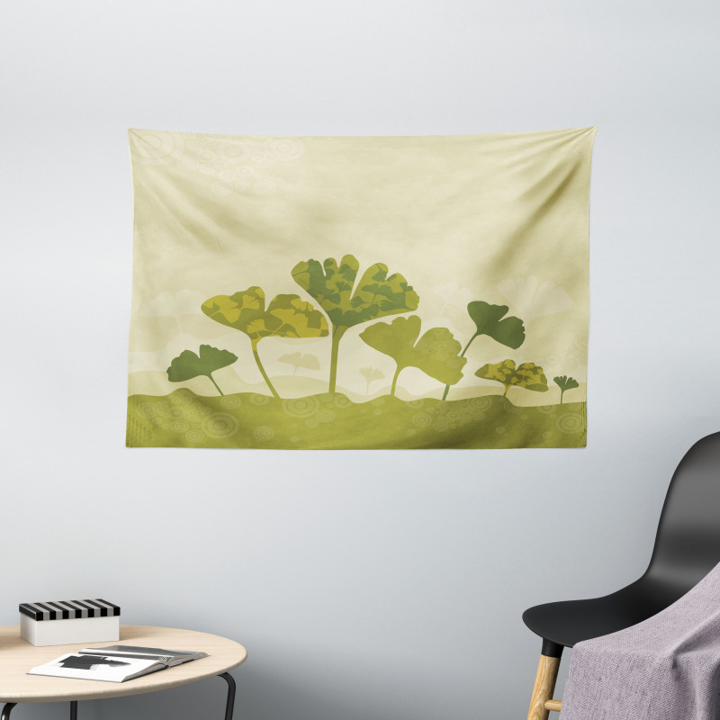 Natural Curved Tree Leaves Wide Tapestry