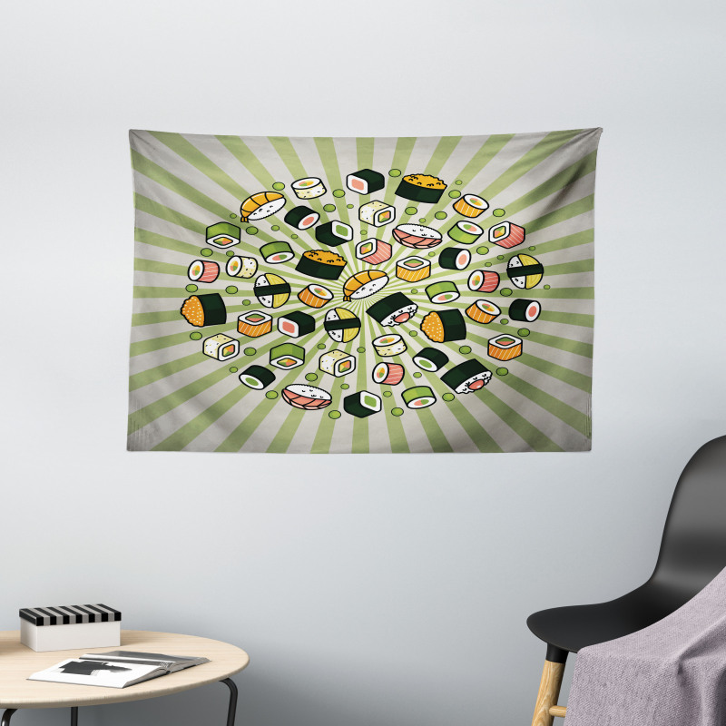 Manga Style Japanese Food Wide Tapestry