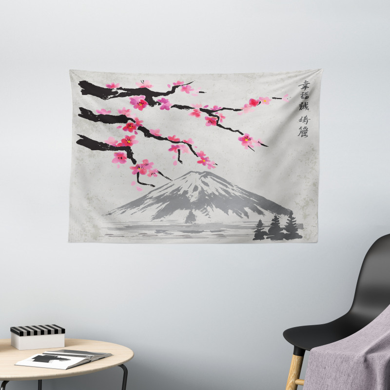 Fujiyama Cherry Blossoms Wide Tapestry