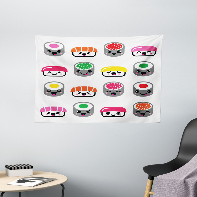 Kawaii Style Sushi Wide Tapestry